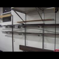 Steel storage system - slotted track and shelf brackets from Home Depot