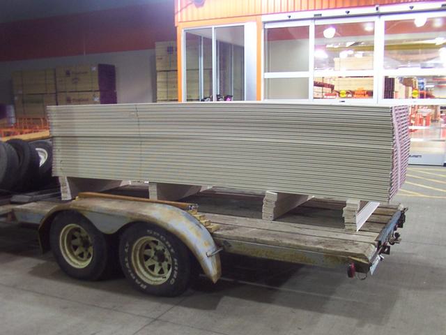 45 sheets of 4x12x5/8 sheetrock.  We did take some back off due to the flat tire (d'oh)