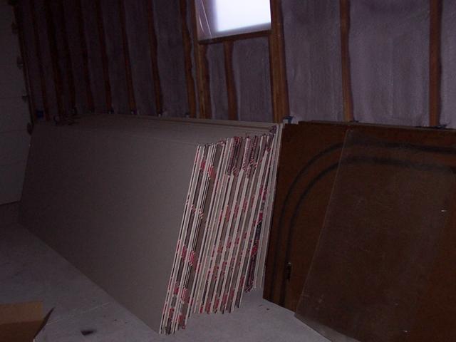Drywall, stacked inside
