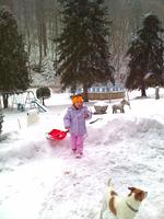 01072010 Joleigh shovels snow, night snow pictures at farm, eating with Gram n Pap