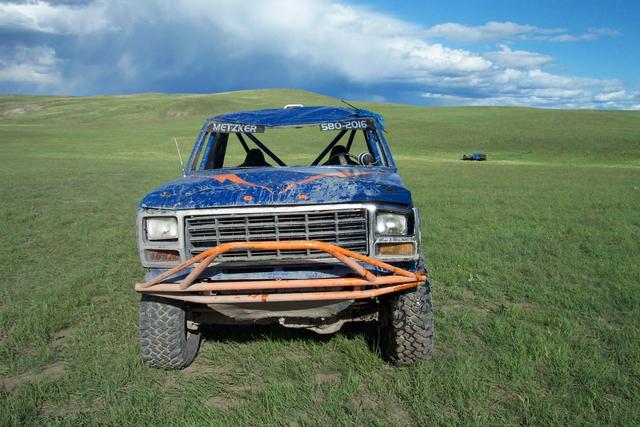Mike "Half Ast Racing" Nunn's Bronco after turning it over during the Baja